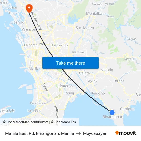 Manila East Rd, Binangonan, Manila to Meycauayan map