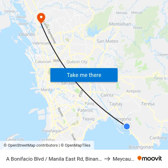 A Bonifacio Blvd / Manila East Rd, Binangonan, Manila to Meycauayan map