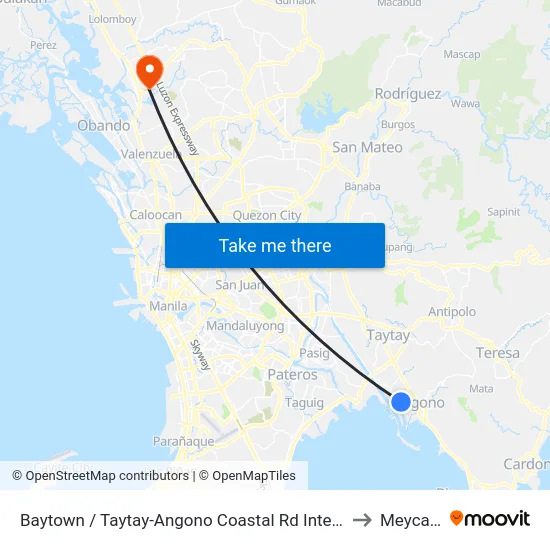 Baytown / Taytay-Angono Coastal Rd Intersection, Angono, Manila to Meycauayan map