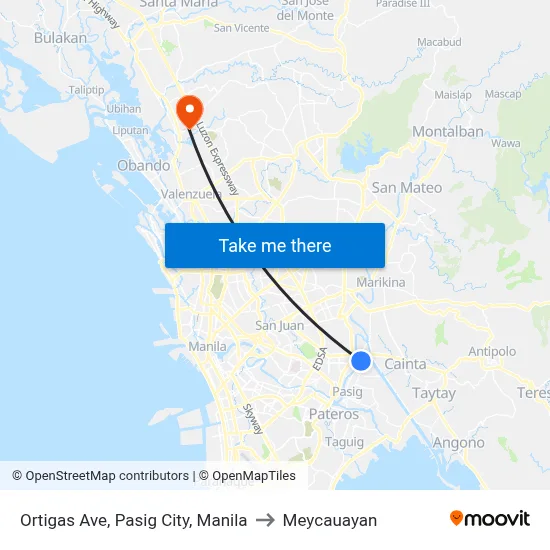 Ortigas Ave, Pasig City, Manila to Meycauayan map