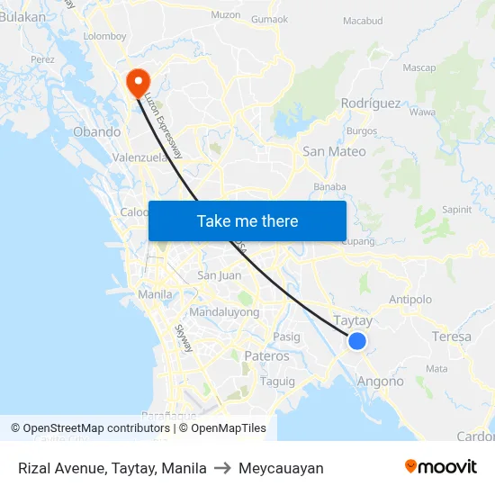 Rizal Avenue, Taytay, Manila to Meycauayan map
