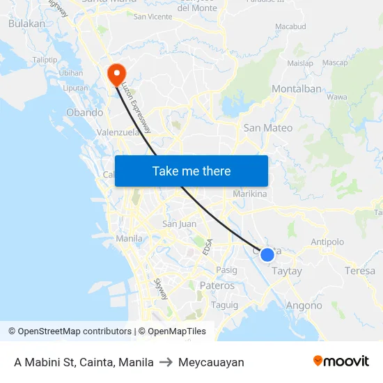 A Mabini St, Cainta, Manila to Meycauayan map