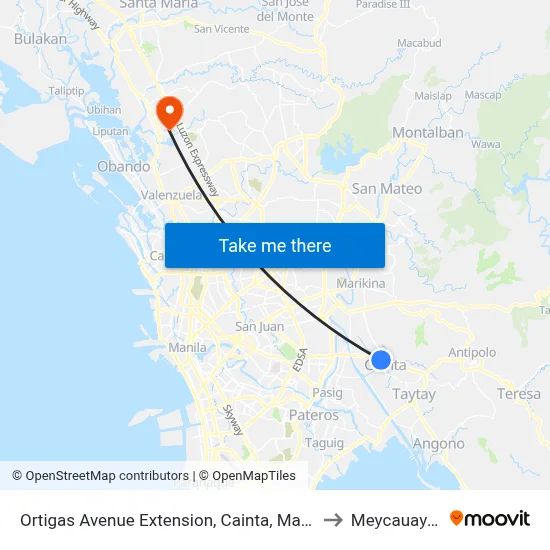 Ortigas Avenue Extension, Cainta, Manila to Meycauayan map