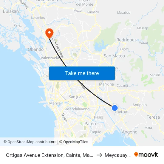 Ortigas Avenue Extension, Cainta, Manila to Meycauayan map