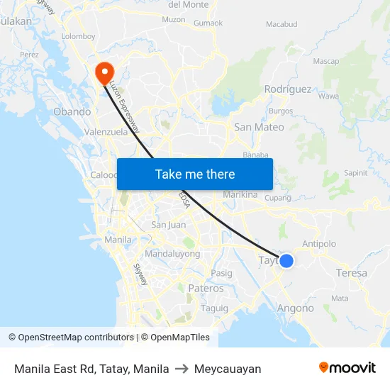 Manila East Rd, Tatay, Manila to Meycauayan map