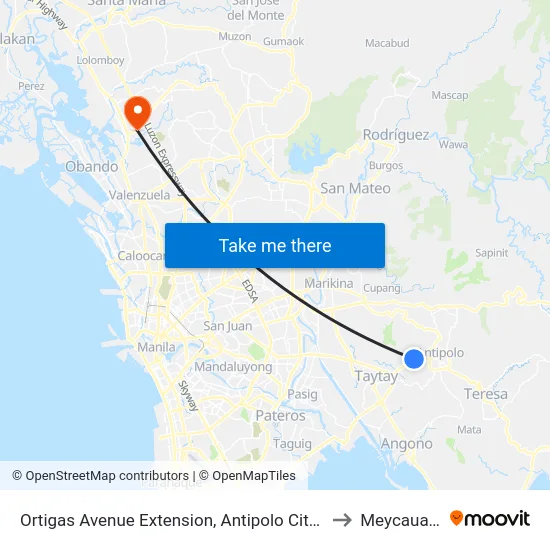Ortigas Avenue Extension, Antipolo City, Manila to Meycauayan map