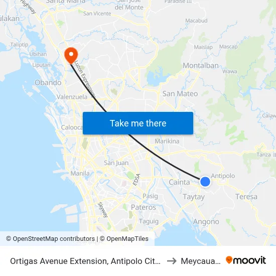 Ortigas Avenue Extension, Antipolo City, Manila to Meycauayan map