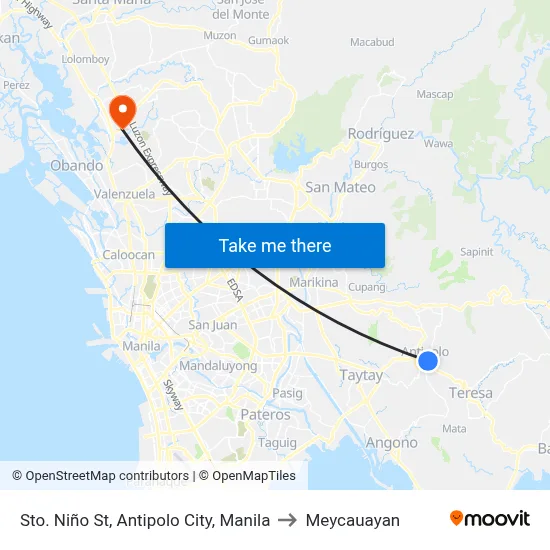Sto. Niño St,  Antipolo City, Manila to Meycauayan map