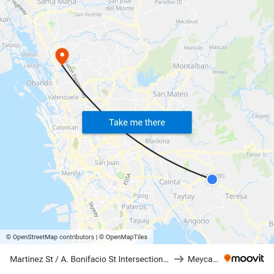Martinez St / A. Bonifacio St Intersection, Antipolo City, Manila to Meycauayan map