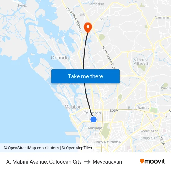 A. Mabini Avenue, Caloocan City to Meycauayan map