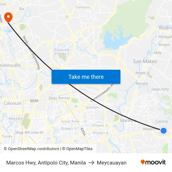 Marcos Hwy, Antipolo City, Manila to Meycauayan map