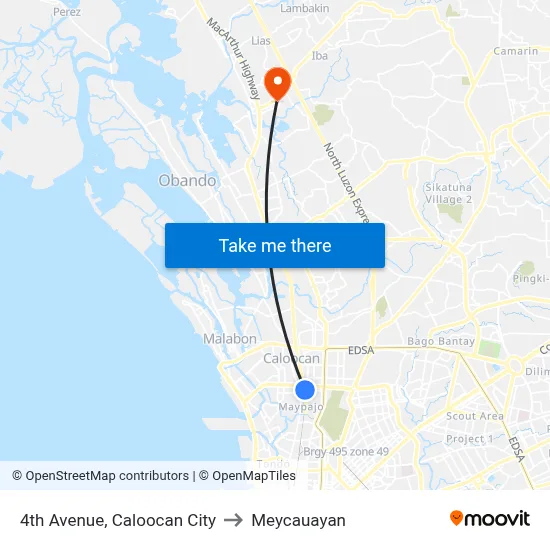 4th Avenue, Caloocan City to Meycauayan map
