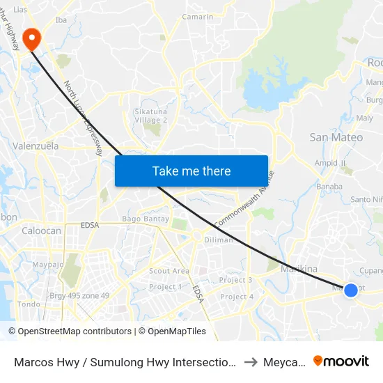 Marcos Hwy / Sumulong Hwy Intersection, Antipolo City, Manila to Meycauayan map