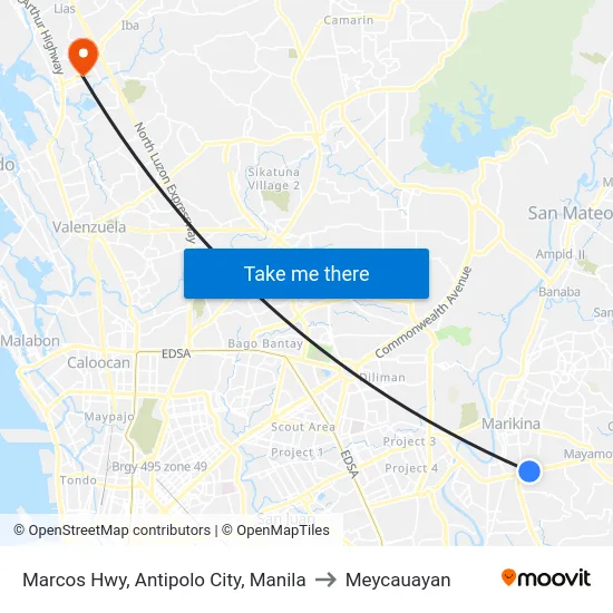 Marcos Hwy, Antipolo City, Manila to Meycauayan map