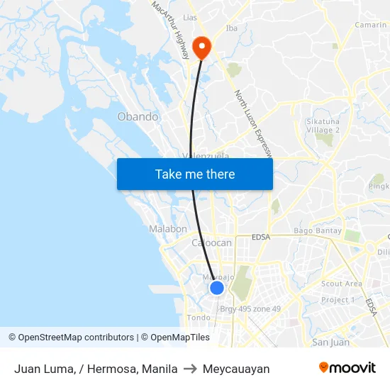 Juan Luma, / Hermosa, Manila to Meycauayan map