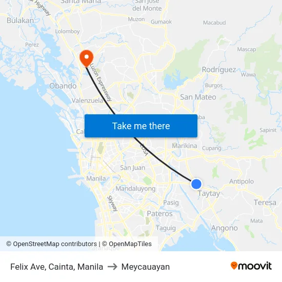 Felix Ave, Cainta, Manila to Meycauayan map