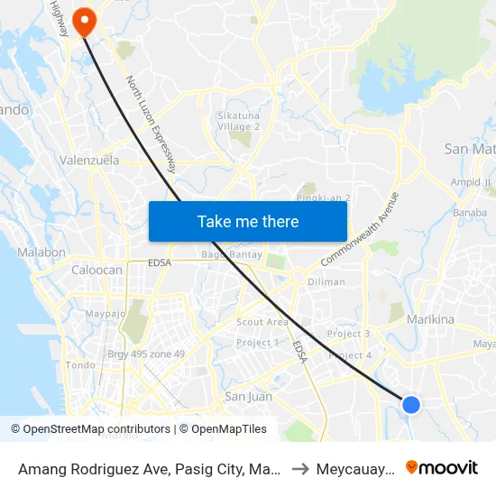 Amang Rodriguez Ave, Pasig City, Manila to Meycauayan map