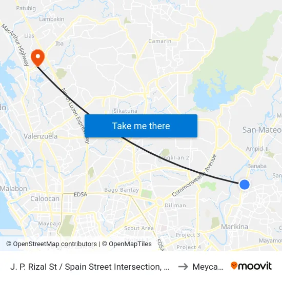 J. P. Rizal St / Spain Street Intersection, Marikina City, Manila to Meycauayan map