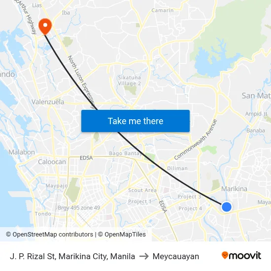 J. P. Rizal St, Marikina City, Manila to Meycauayan map