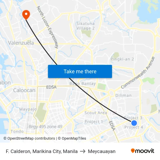 F. Calderon, Marikina City, Manila to Meycauayan map