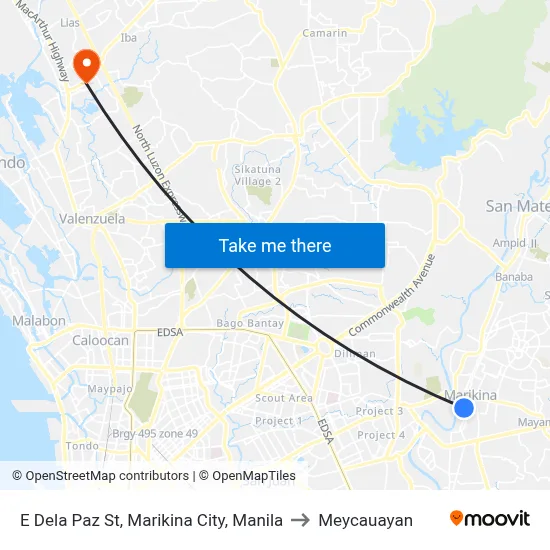E Dela Paz St, Marikina City, Manila to Meycauayan map