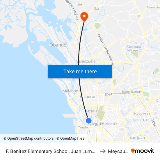 F. Benitez Elementary School, Juan Luma, Caloocan City to Meycauayan map