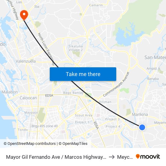 Mayor Gil Fernando Ave / Marcos Highway Intersection, Marikina City, Manila to Meycauayan map
