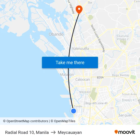 Radial Road 10, Manila to Meycauayan map
