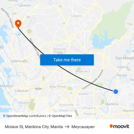 Molave St, Marikina City, Manila to Meycauayan map