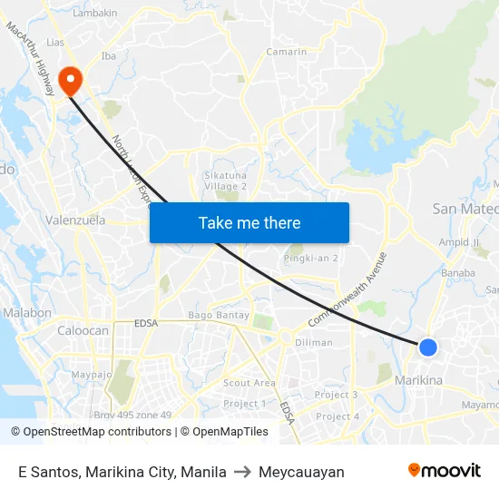 E Santos, Marikina City, Manila to Meycauayan map