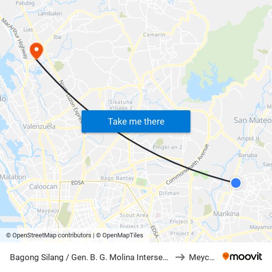 Bagong Silang / Gen. B. G. Molina Intersection, Marikina City, Manila to Meycauayan map