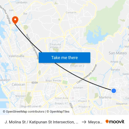 J. Molina St / Katipunan St Intersection, Marikina City, Manila to Meycauayan map