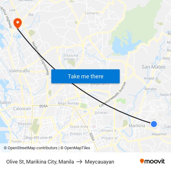 Olive St, Marikina City, Manila to Meycauayan map