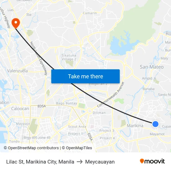 Lilac St, Marikina City, Manila to Meycauayan map