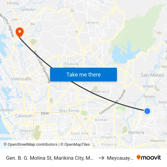 Gen. B. G. Molina St, Marikina City, Manila to Meycauayan map