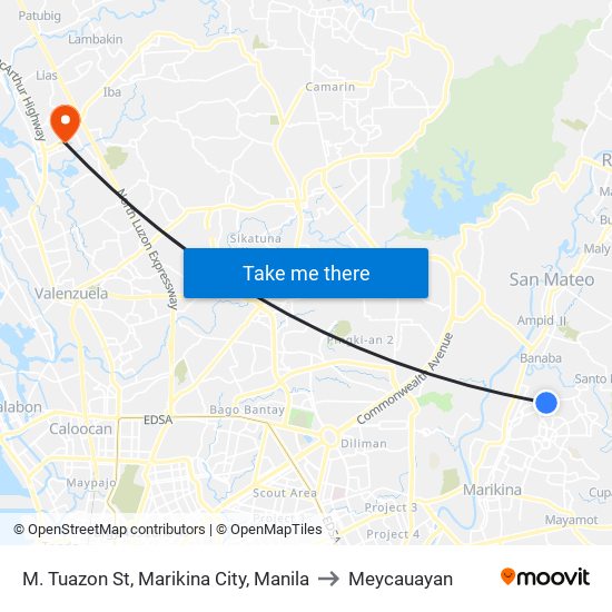 M. Tuazon St, Marikina City, Manila to Meycauayan map