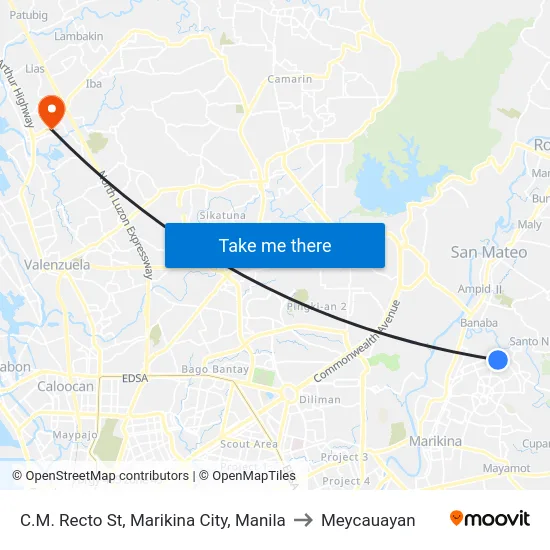 C.M. Recto St, Marikina City, Manila to Meycauayan map