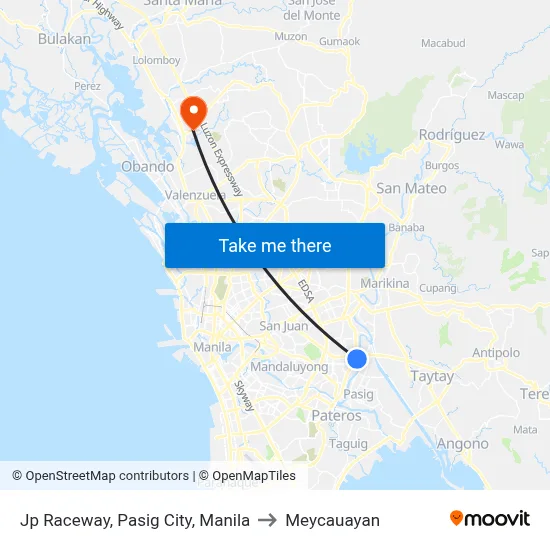 Jp Raceway, Pasig City, Manila to Meycauayan map
