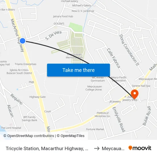 Tricycle Station, Macarthur Highway, Marilao to Meycauayan map