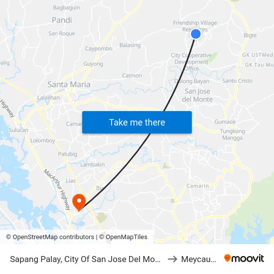 Sapang Palay, City Of San Jose Del Monte, Manila to Meycauayan map