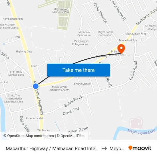 Macarthur Highway / Malhacan Road Intersection, City Of Meycauayan to Meycauayan map