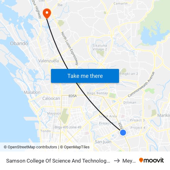 Samson College Of Science And Technology, Epifanio De Los Santos Av, Quezon City, Manila to Meycauayan map