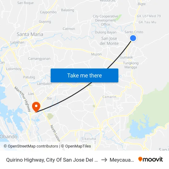Quirino Highway, City Of San Jose Del Monte to Meycauayan map