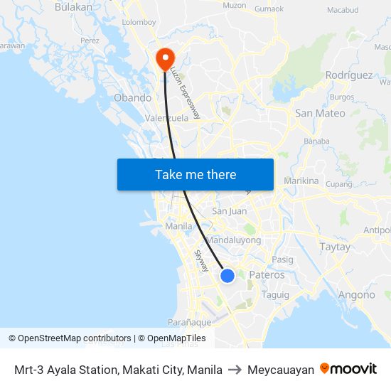 Mrt-3 Ayala Station, Makati City, Manila to Meycauayan map