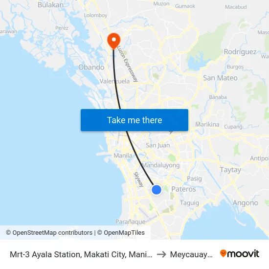 Mrt-3 Ayala Station, Makati City, Manila to Meycauayan map