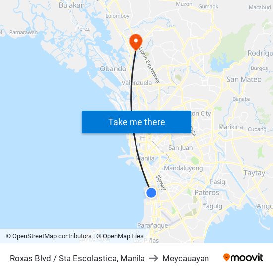 Roxas Blvd / Sta Escolastica, Manila to Meycauayan map