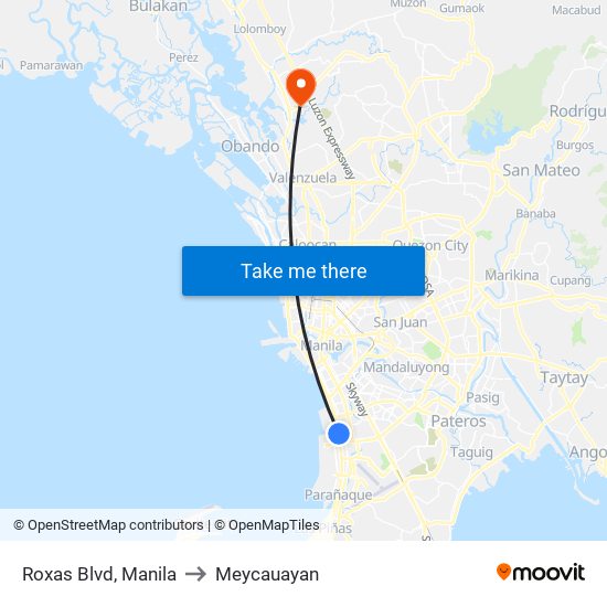 Roxas Blvd, Manila to Meycauayan map