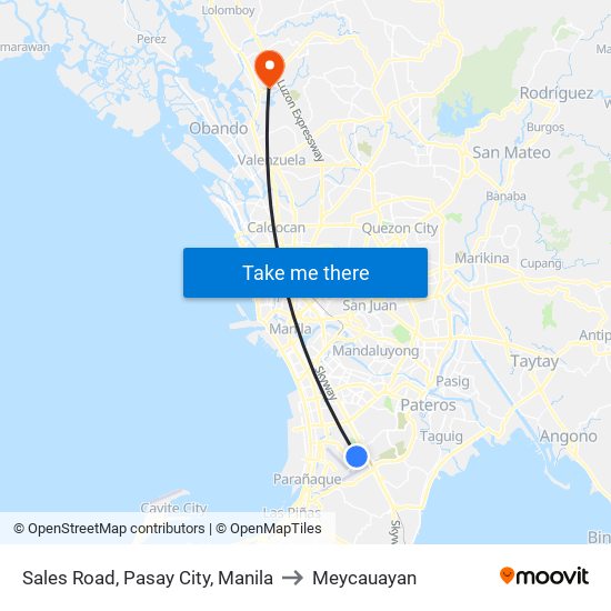 Sales Road, Pasay City, Manila to Meycauayan map