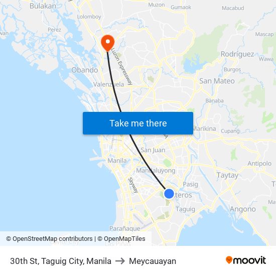 30th St, Taguig City, Manila to Meycauayan map