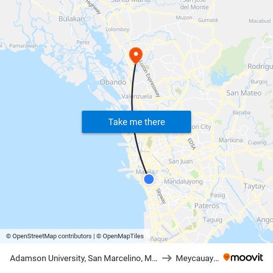 Adamson University, San Marcelino, Manila to Meycauayan map